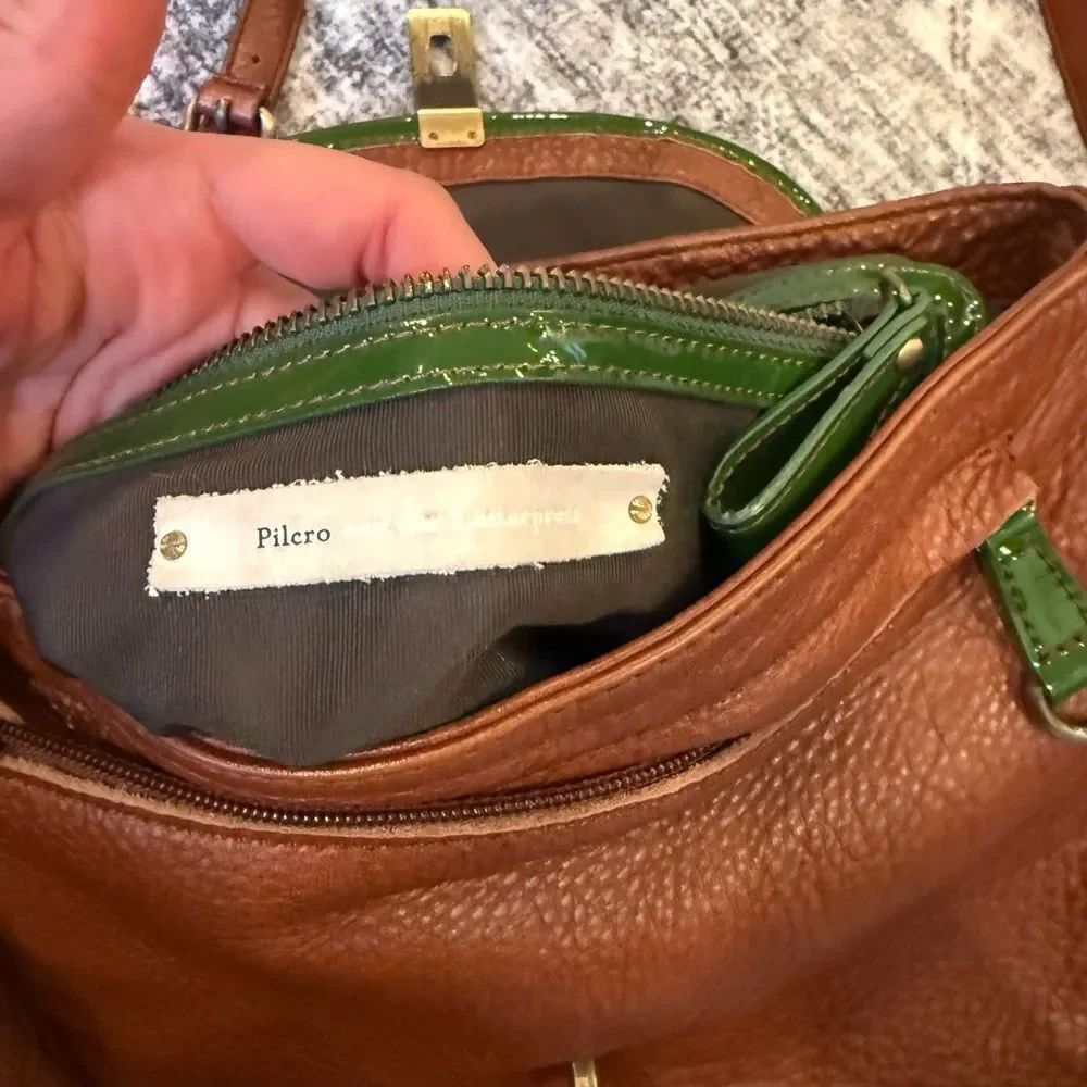 Brown and Green Leather Shoulder Bag - Picture 4 of 5